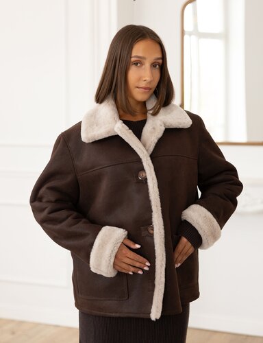 Women's OVERSIZE sheepskin coat short OVSZ-1 (1)