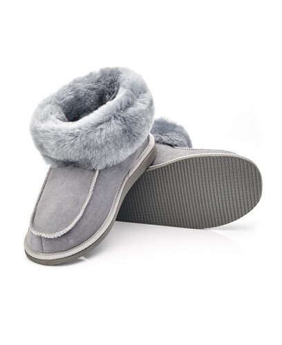 Naturalne BAMBOSZE damskie wełniane MERYNO leather slippers WOMAN gray
